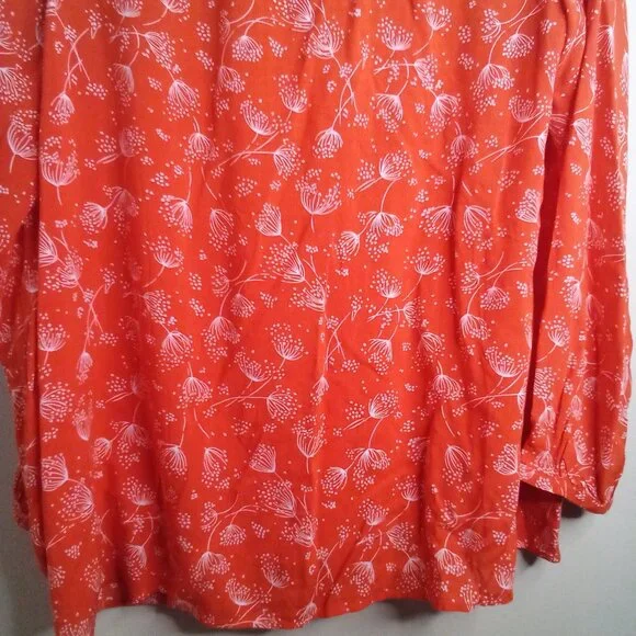 Old Navy Shirt Blouse Women XL Long Sleeve Babydoll Pattern Orange White - Picture 14 of 14